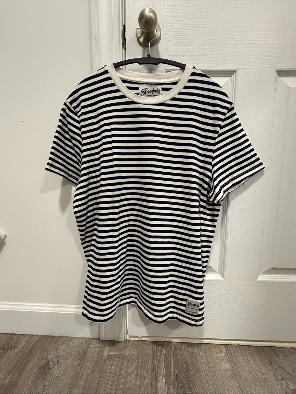 Primark Striped Men's Crew Neck Short Sleeve Knit T-Shirt Navy White Size L